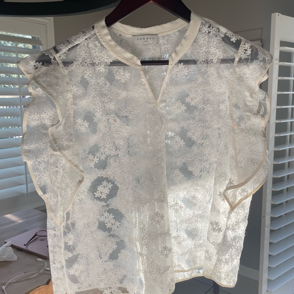 Beautiful Ivory Lace Sandro Blouse - approximately a size 6 - Picture 7 of 11